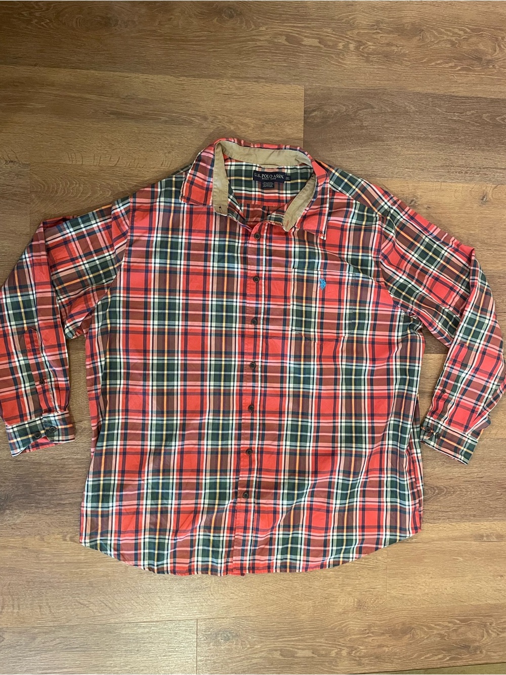 U.S. Polo Assn. Men’s 2XL Plaif Long Sleeve Button Down Preppy Orange Red Fall